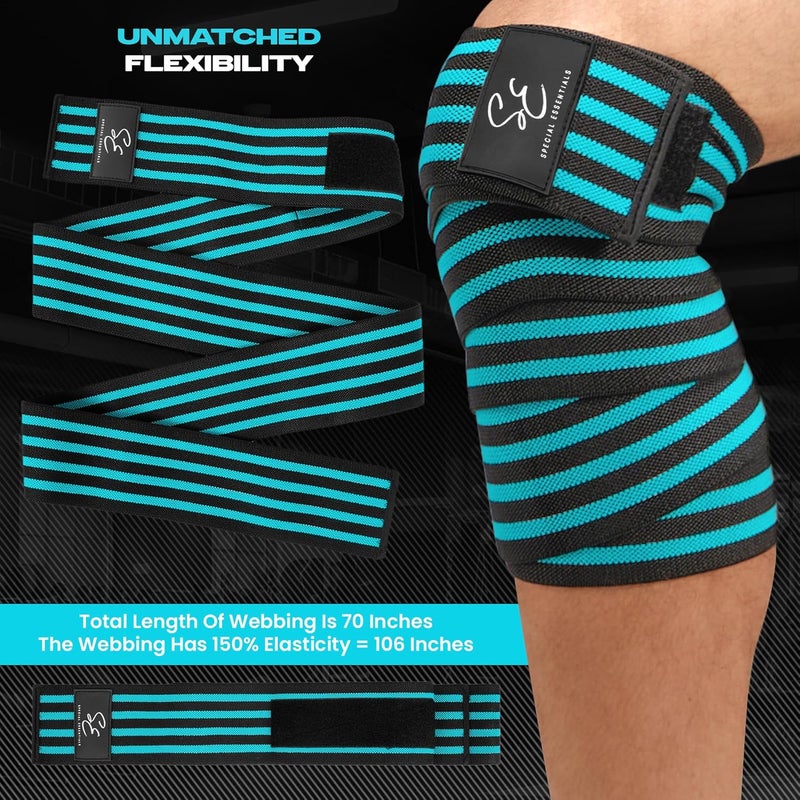 Special Essentials Store Knee Wraps for Weightlifting with Strap (2 Pack) - 72 Inches Flexible Support for Men & Women, for Powerlifting, Squats, Leg Press, and Cross Training - Image 5